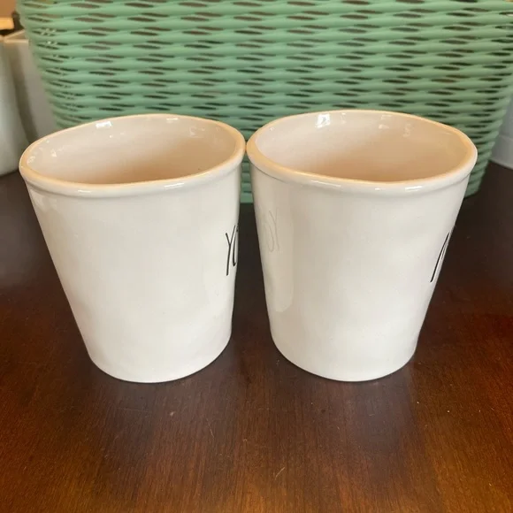 Rae Dunn Stem Print Cafe Mugs Mine/Yours - Set of - Picture 7 of 11